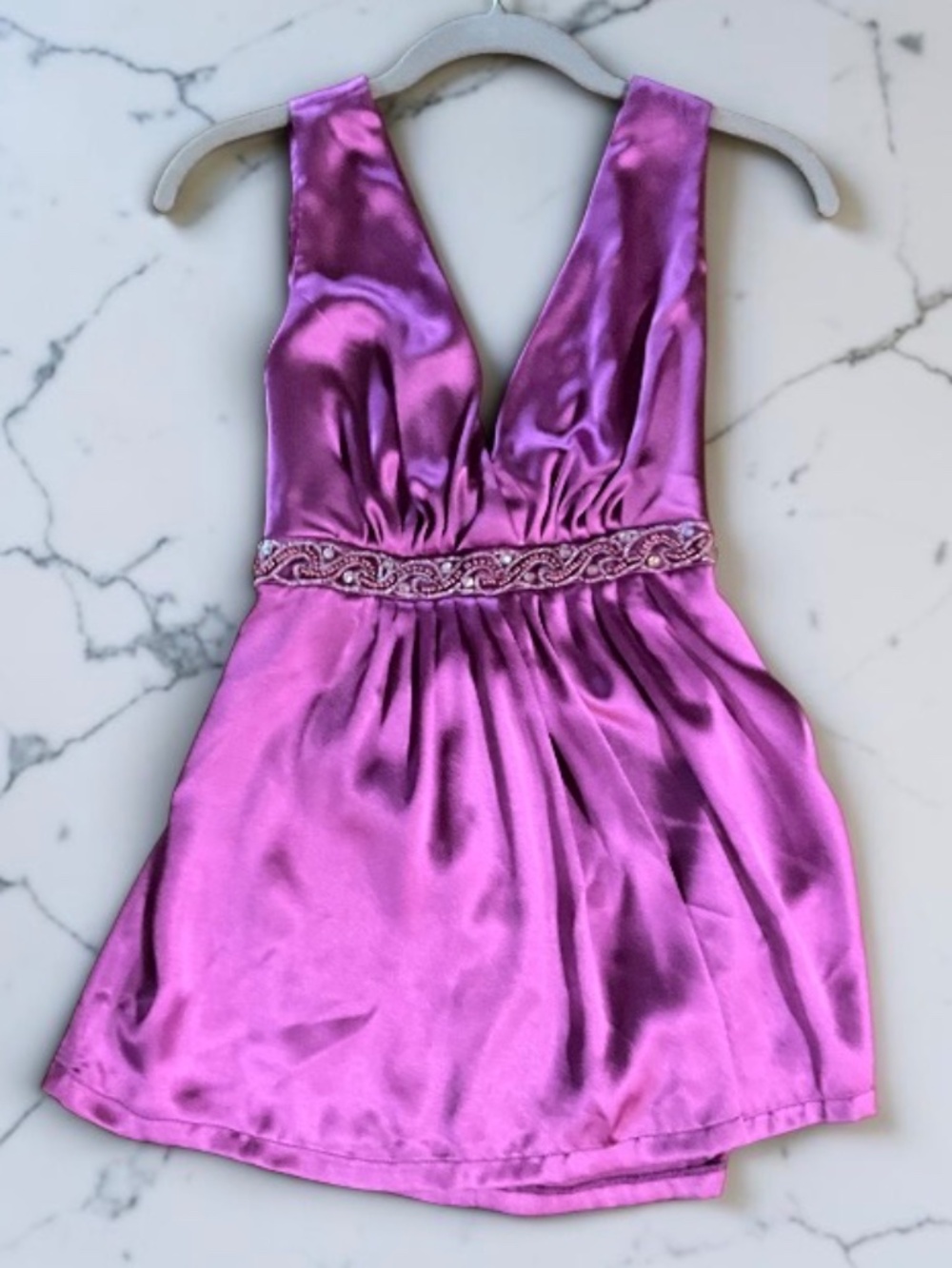 Rue21 Sleeveless Silky like Top ,Tie Back & Embroidered/Embellished Waistline L